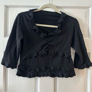 Carabella Made in USA Medium Black Frilly Cropped Shirt